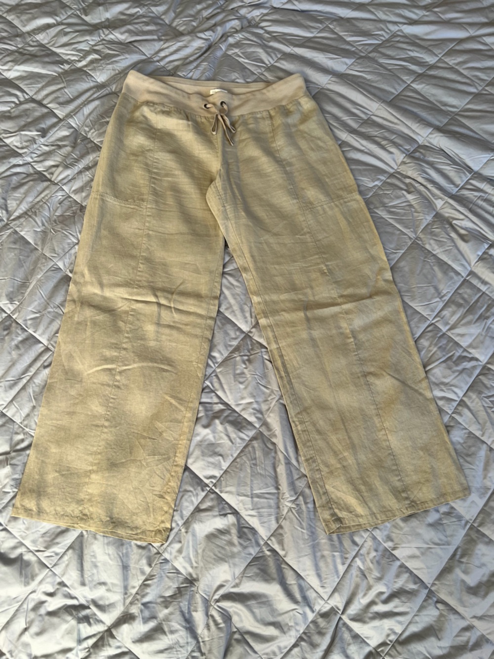 Eileen Fisher Drawstring Wide Leg Linen Pants in Beige